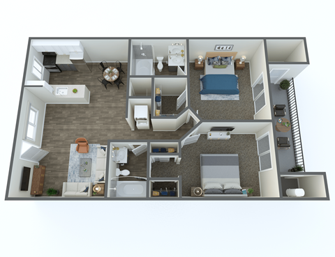 Floor plan for 2 beds, 2 baths, 900 sqft